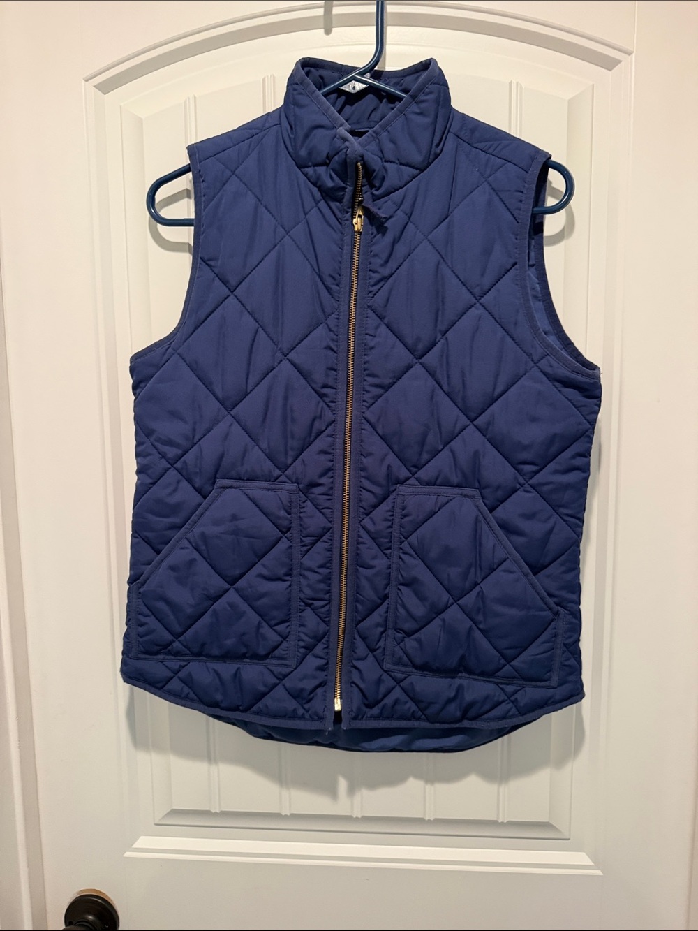J. Crew Quilted Navy Blue Sleeveless Vest with Gold Zipper